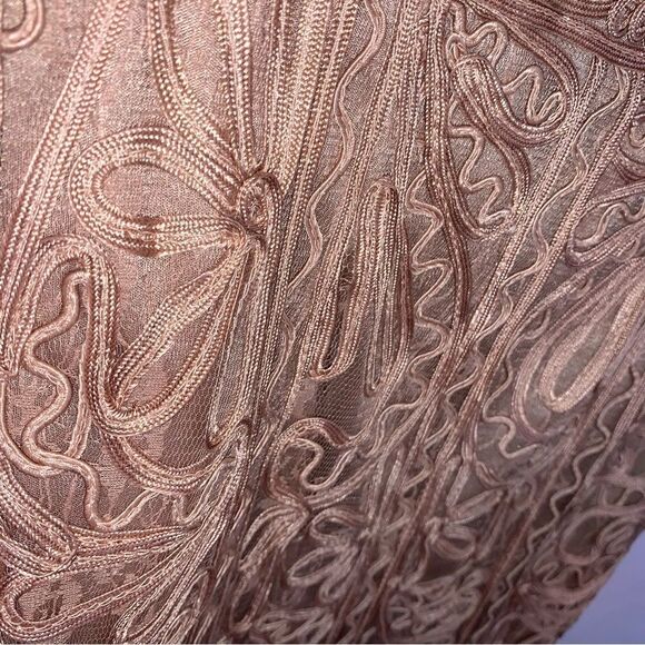 Sue Wong Lace Three Quarter Sleeve Taupe Dress - Picture 9 of 11